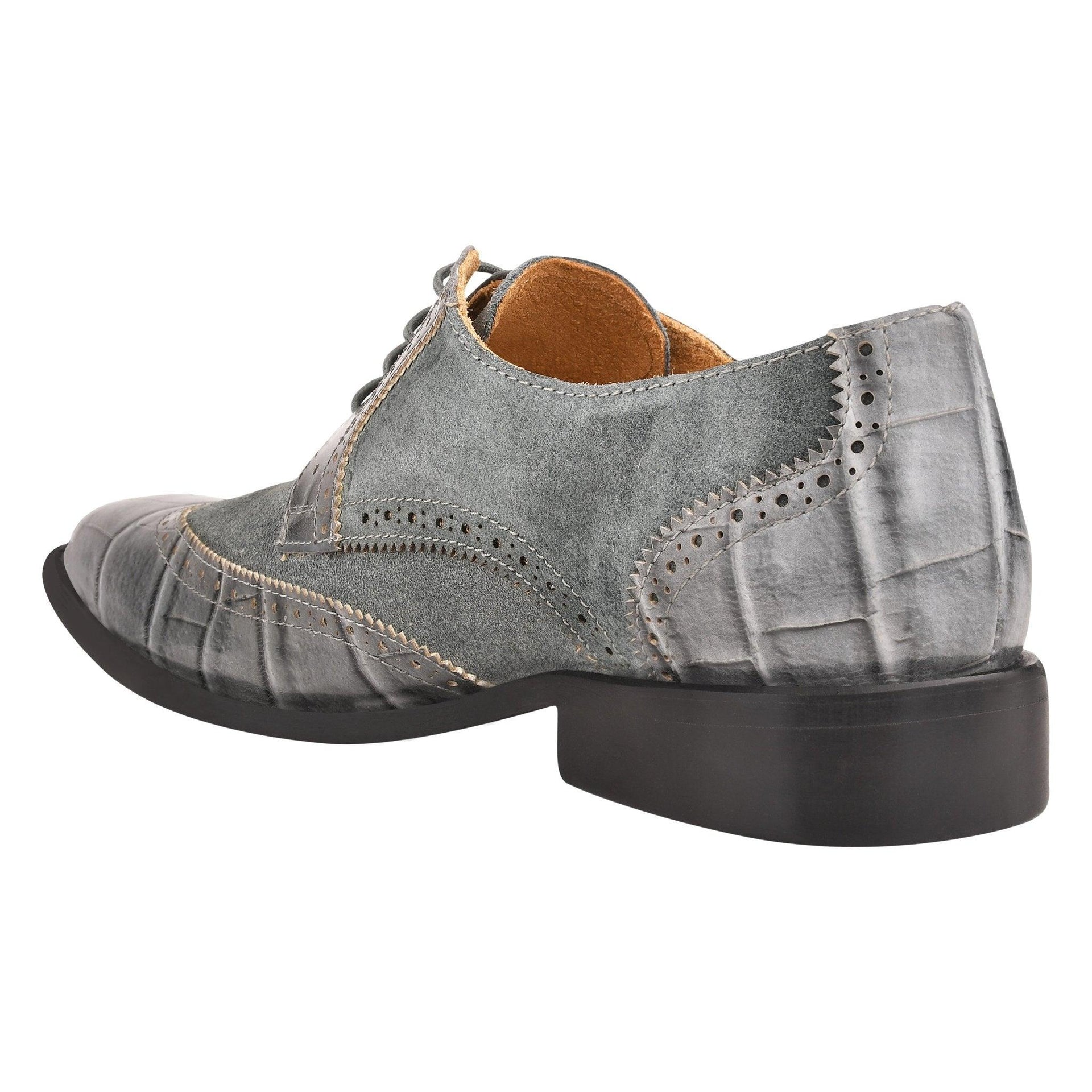 Macon Leather and Suede Crocodile Printed Oxford Dress Shoes