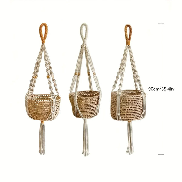 [Macrame Plant Hangers] 3pcs Macrame Plant Hangers - Bohemian Handwoven Holders with Tassels, Decorative Hanging Baskets, Ideal for Balcony/Living Room/Garden, Great Housewarming Gifts (Not Include Pots)