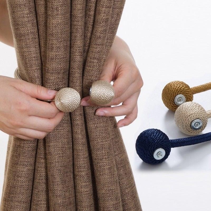 Magnetic Curtain Tieback Buckle Strap Holdbacks Magnet Clip For Curtain Rod Tie Backs Hanging Belts Rope Accessories Upgraded Curtain Buckles European Style Decorative Weave Rope Curtain Holdbacks Holder For Window Decor Curtain Clips Rope Straps Magnet