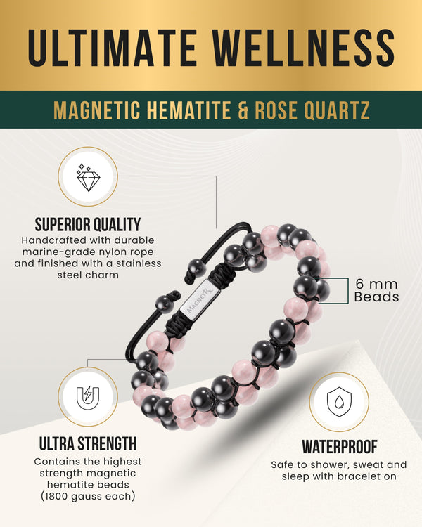 Magnetic Hematite & Rose Quartz Beaded Bracelet for Women
