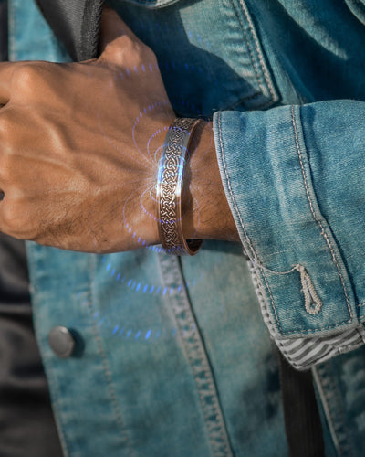 Stamped Shielded Knot Magnetic Copper Bracelet Cuff for Men