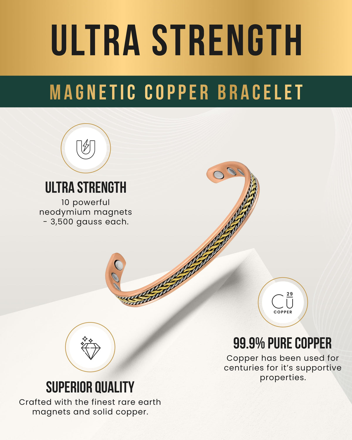 Women’s Inlay Silver & Gold Wire Copper Magnetic Therapy Bracelet Bangle