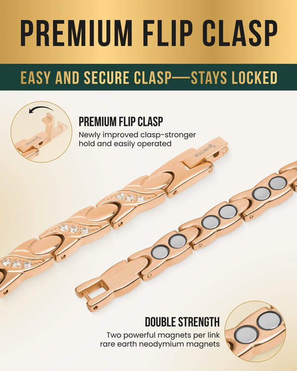 Women's Ultra Strength Magnetic Bracelet Crystal XO (Rose Gold)