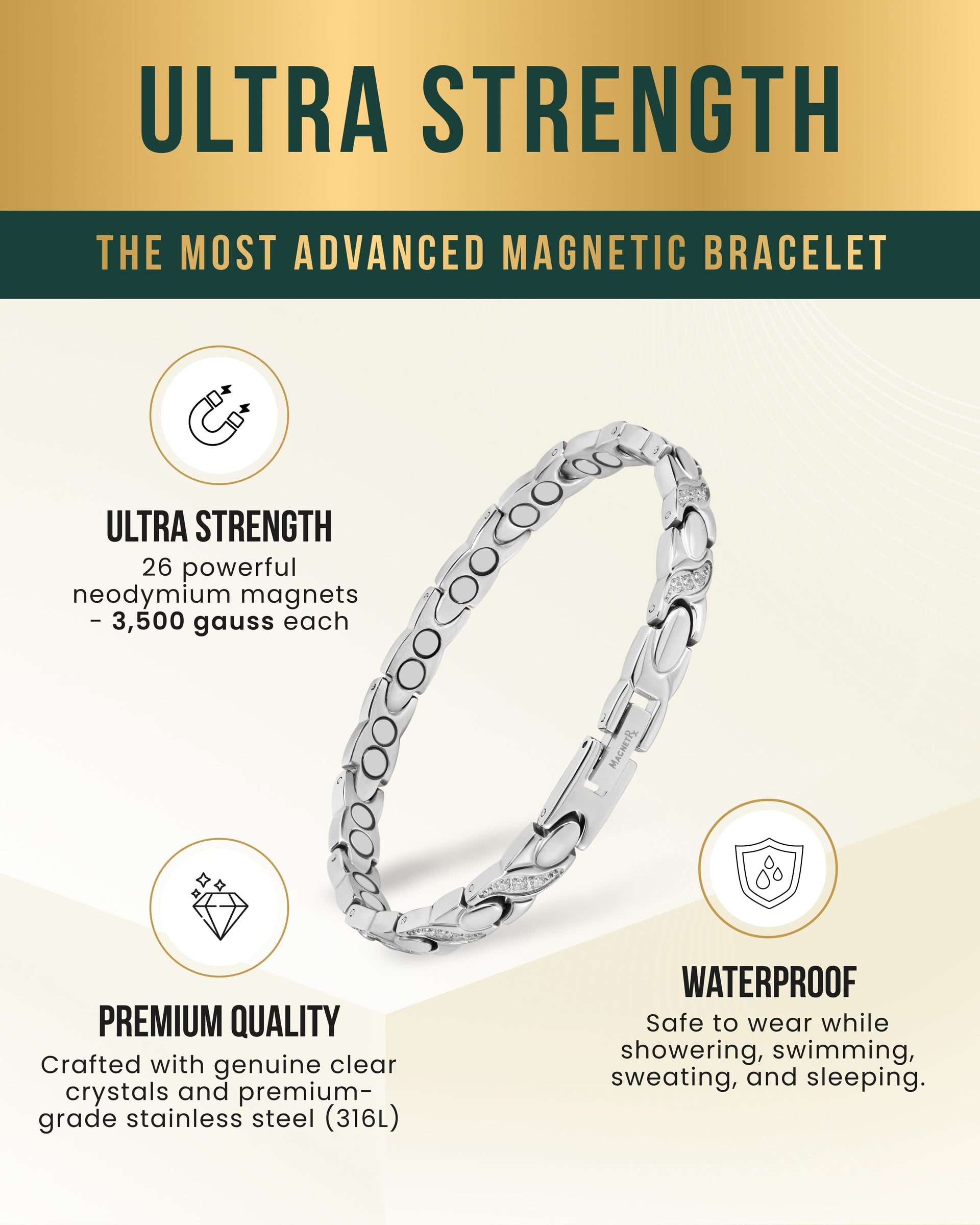 Women's Ultra Strength Magnetic Bracelet Crystal XO (Silver)