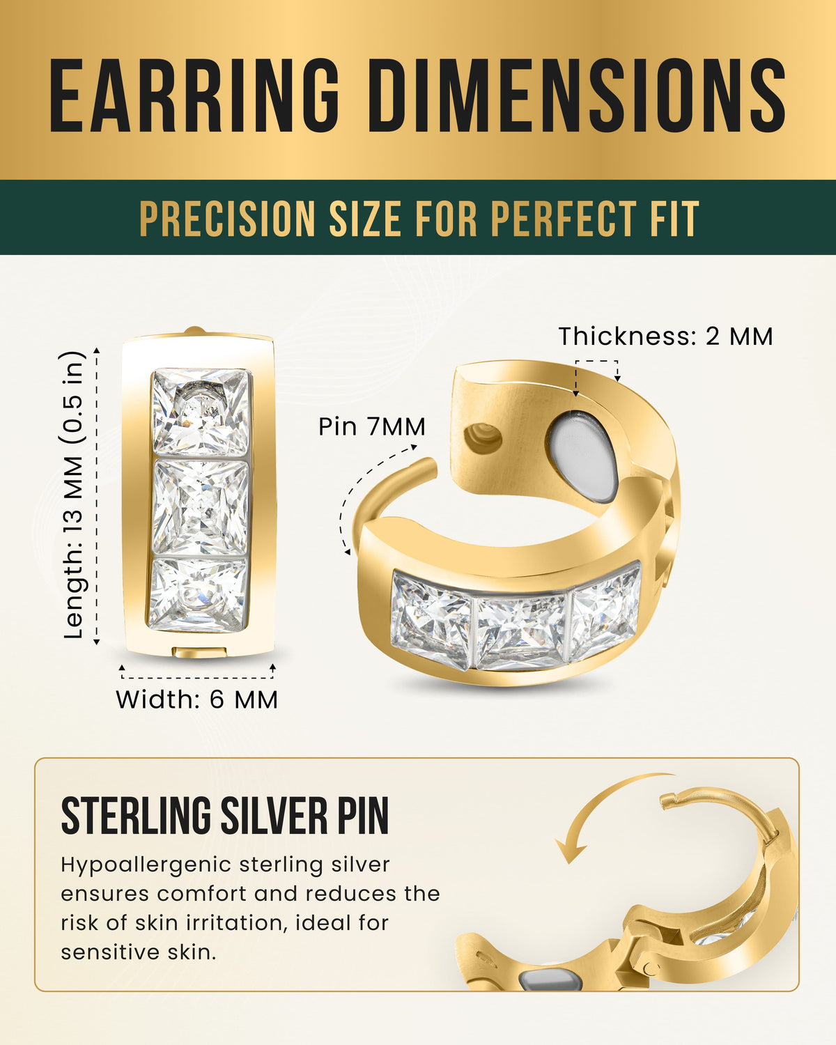 Crystal Magnetic Therapy Earrings for Women (Gold)