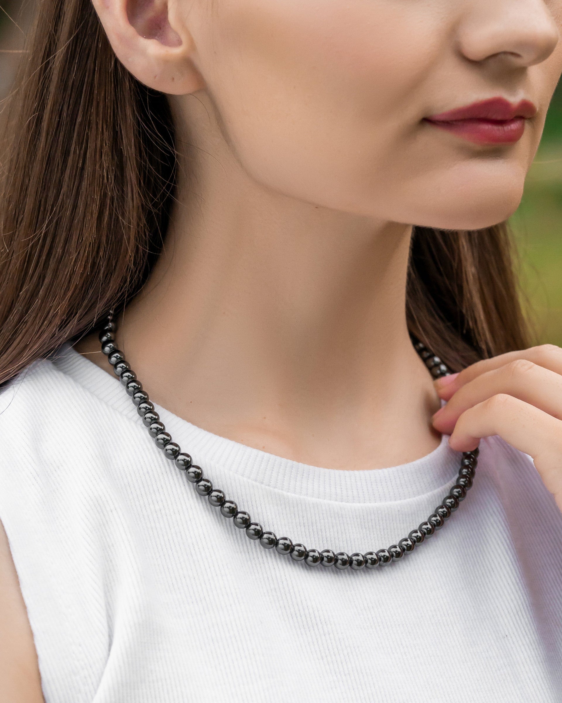 Magnetic Hematite Necklace (6mm Round Beads)
