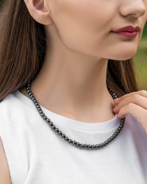 Magnetic Hematite Necklace (6mm Round Beads)