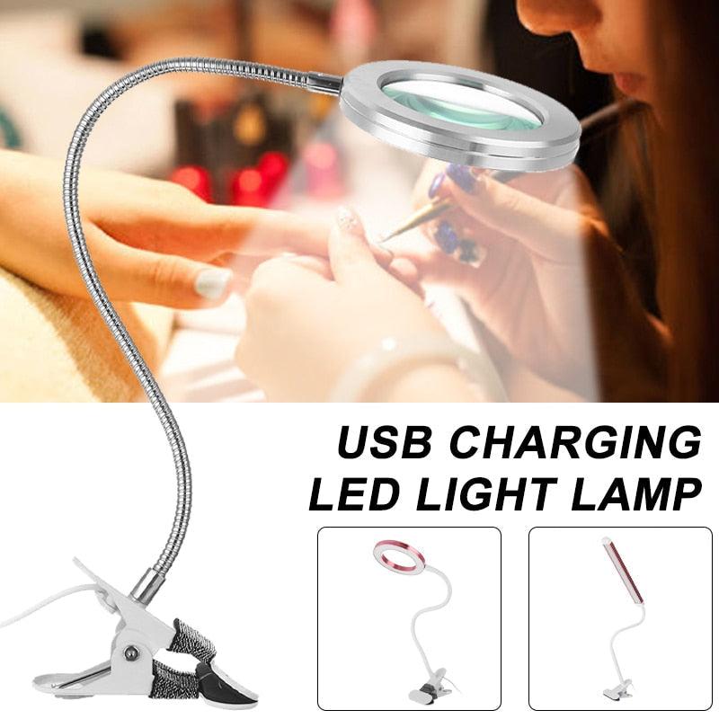Magnifier Nail Beauty Light Tattoo Clip Light USB Table Lamp Flexible LED Desk Lamp Student Book Lights Study Lamp Reading Light Decorative Table Lamp Cute Study Lamps for Bedroom Décor