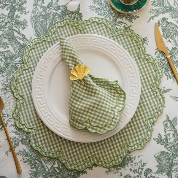 SPRING TABLE DECOR – MAGNOLIA GREEN GINGHAM SCALLOPED PLACEMAT & NAPKIN SET