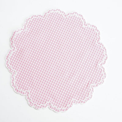 SPRING TABLE DECOR – MAGNOLIA PINK GINGHAM WHITE TRIM PLACEMAT & NAPKIN SET