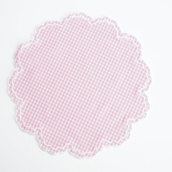 SPRING TABLE DECOR – MAGNOLIA PINK GINGHAM WHITE TRIM PLACEMAT & NAPKIN SET