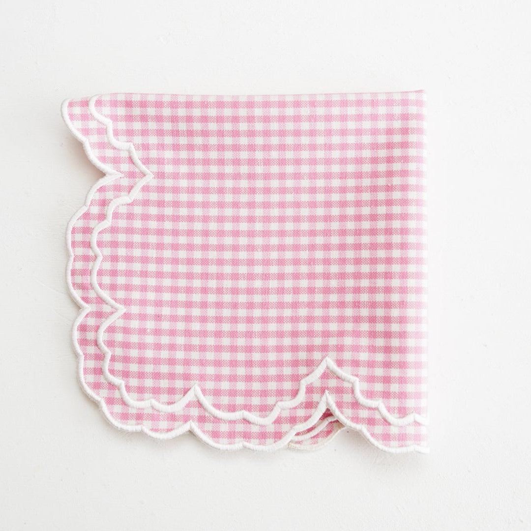 SPRING TABLE DECOR – MAGNOLIA PINK GINGHAM WHITE TRIM PLACEMAT & NAPKIN SET