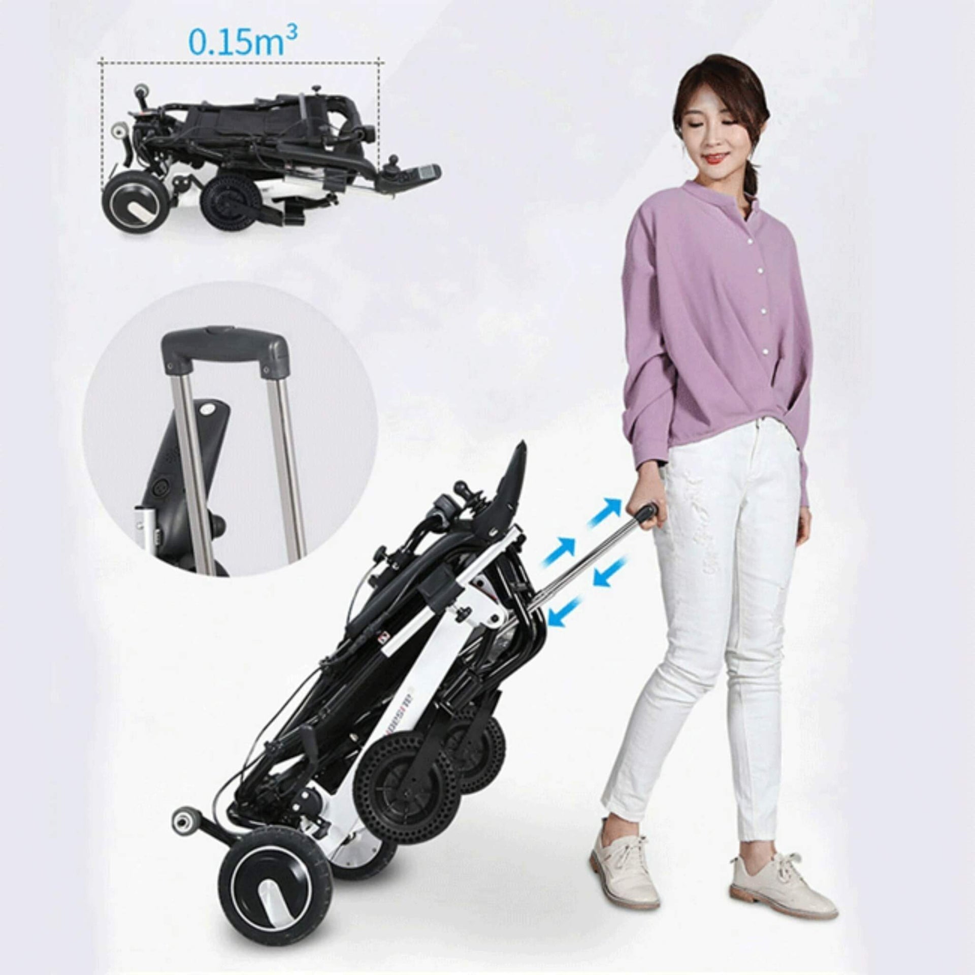 Maidesite 17.5-Inch 500W Wide Seat Lightweight Electric Folding Wheelchair (SAK33689)