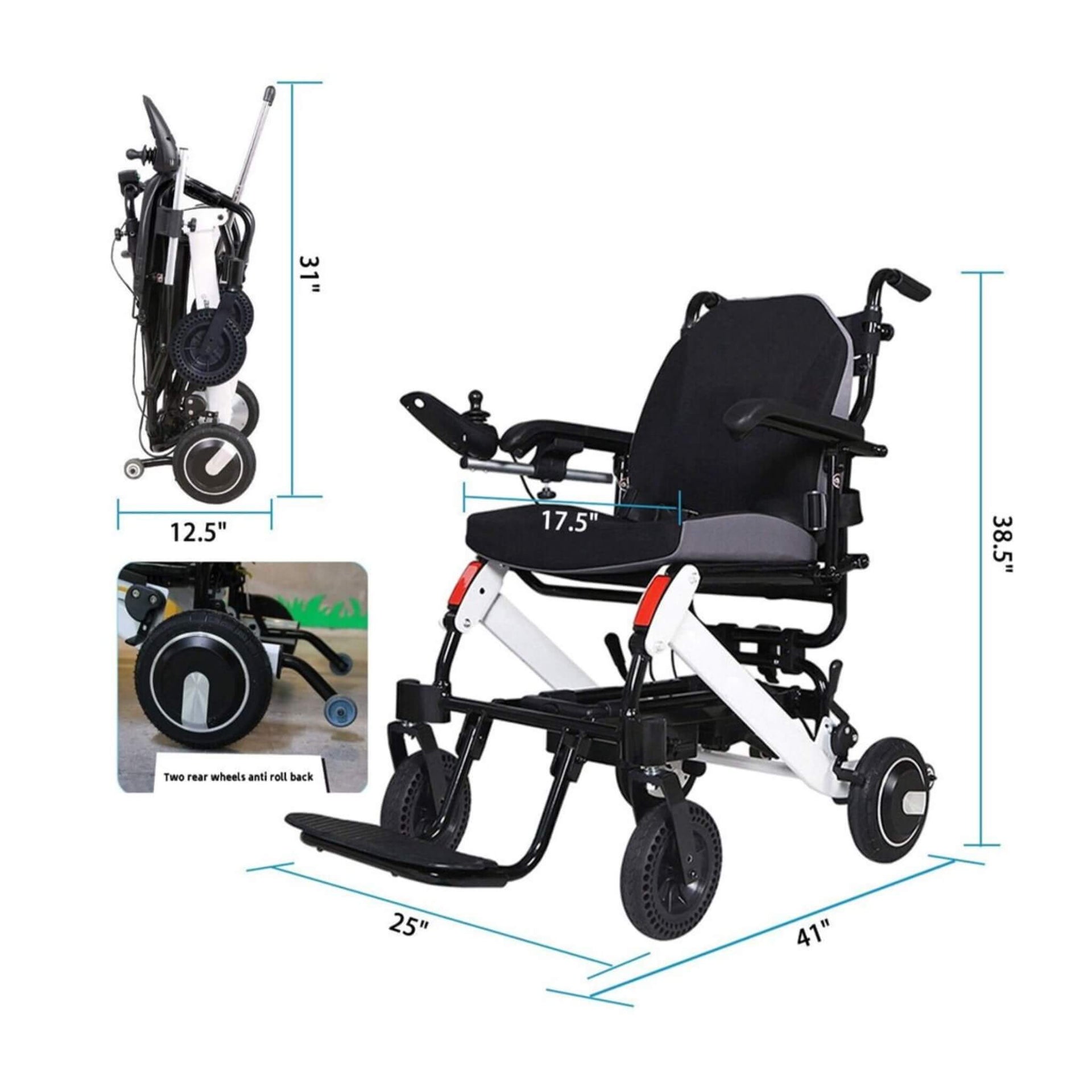 Maidesite 17.5-Inch 500W Wide Seat Lightweight Electric Folding Wheelchair (SAK33689)