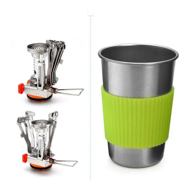 Camping Cookware Mess Kit with Mini Stove,Lightweight Pot Tank Bracket - Gifts for You 'n Me