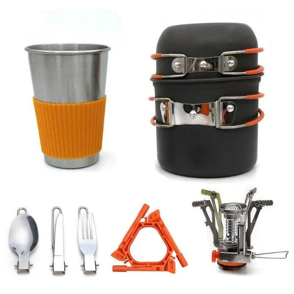 Camping Cookware Mess Kit with Mini Stove,Lightweight Pot Tank Bracket - Gifts for You 'n Me