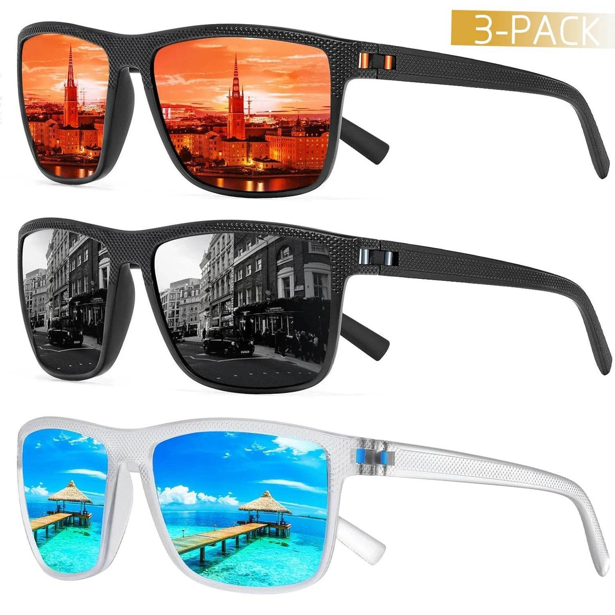 3-Pack Polarized Sunglasses – UV400 Anti-Glare Shades for Men & Women