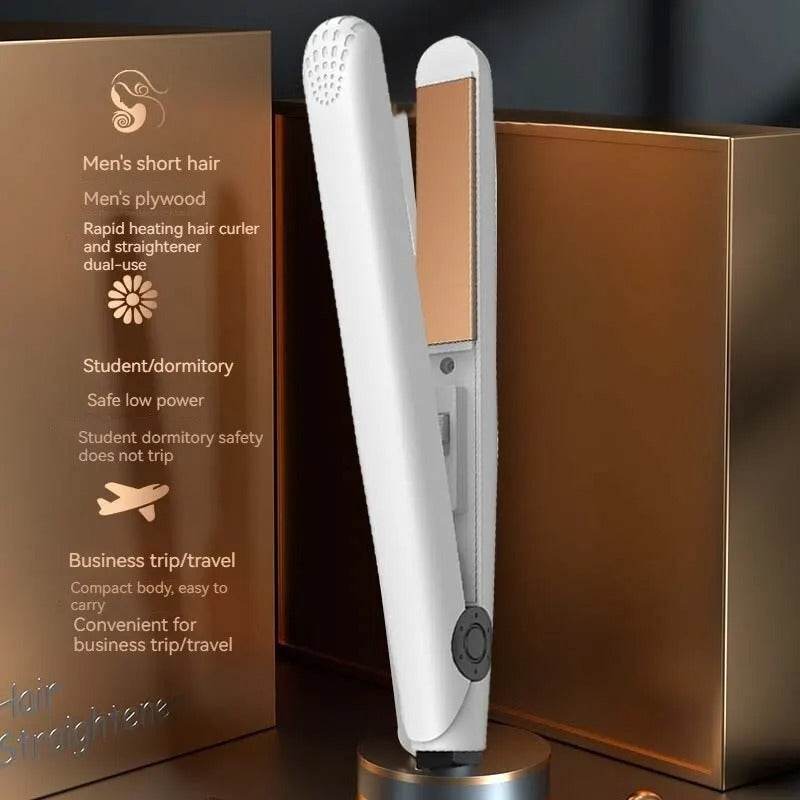 Men’s 2-in-1 Curling & Straightening Iron – Mini Electric Hair Styler for Volume, Fluffy Look & Straight Hai
