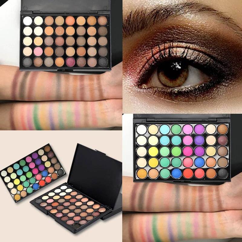 Professtional 40-Color Glitter & Matte Eyeshadow Palette – Waterproof, Long-Lasting Pressed Powder Makeup Kit for Women
