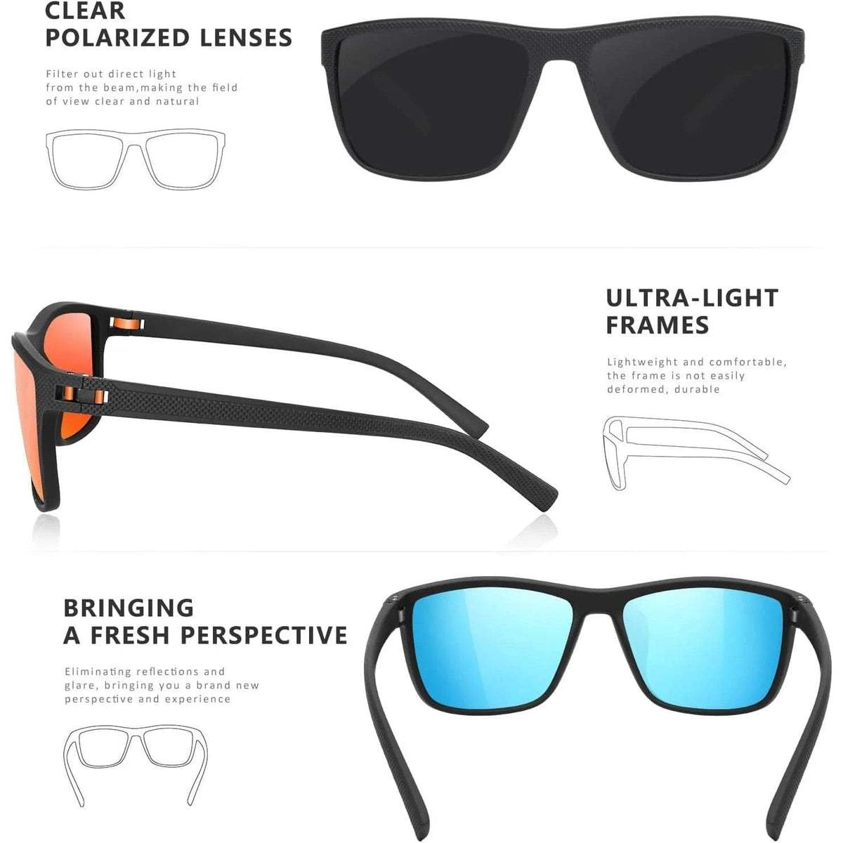 3-Pack Polarized Sunglasses – UV400 Anti-Glare Shades for Men & Women