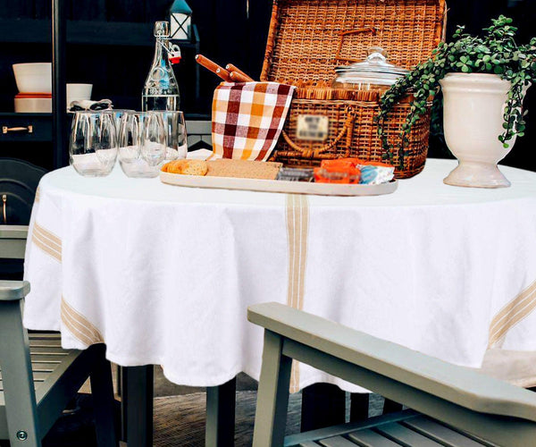 Round Tablecloth 63 inch - Striped Cotton Tablecloth