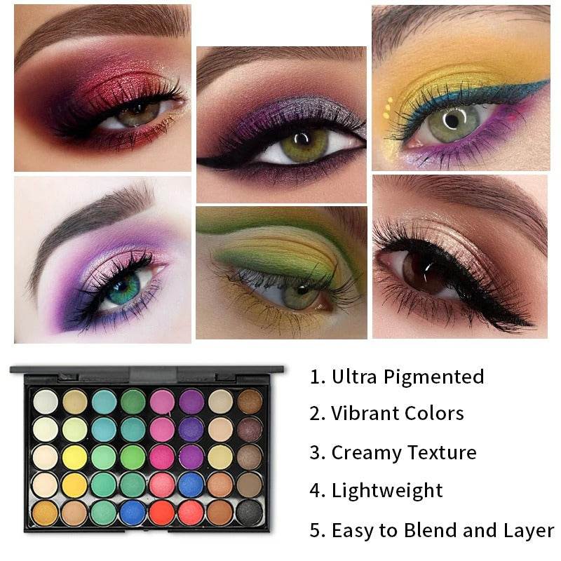 Professtional 40-Color Glitter & Matte Eyeshadow Palette – Waterproof, Long-Lasting Pressed Powder Makeup Kit for Women