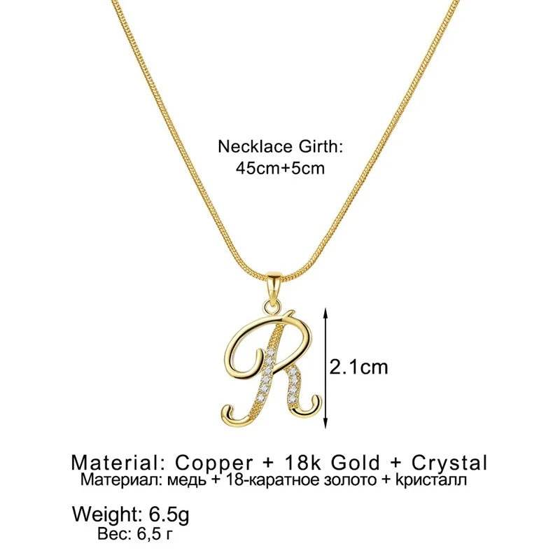 Gold Letter Pendant Necklace for Women – A-Z Alphabet Zircon Crystal Choker, Snake Chain Jewelry Gift