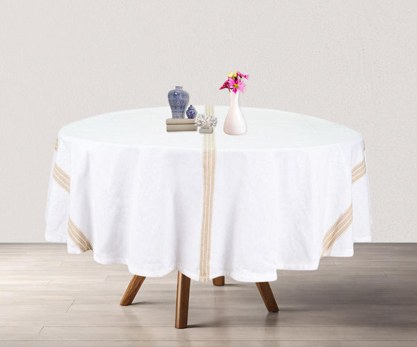 Round Tablecloth 63 inch - Striped Cotton Tablecloth