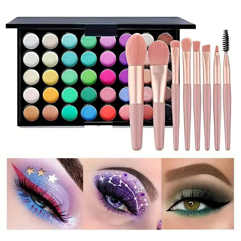 Professtional 40-Color Glitter & Matte Eyeshadow Palette – Waterproof, Long-Lasting Pressed Powder Makeup Kit for Women