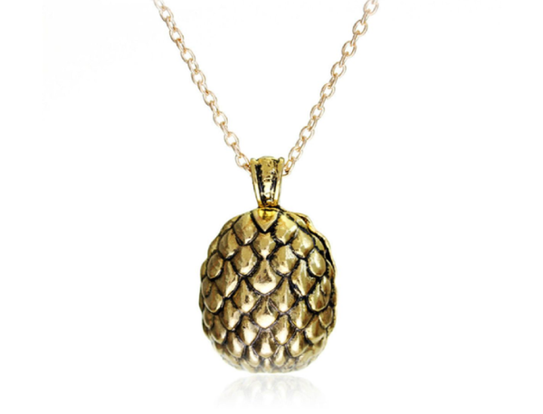Gold Dragon Egg Pendant Necklace – Antique Fantasy-Inspired Jewelry with Textured Scale Design, 18