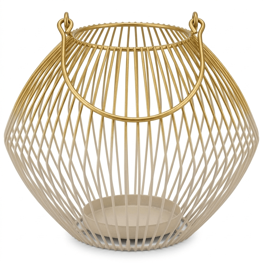 White Gold Candle Holder - Modern Glass Lantern for Indoor Outdoor Decor