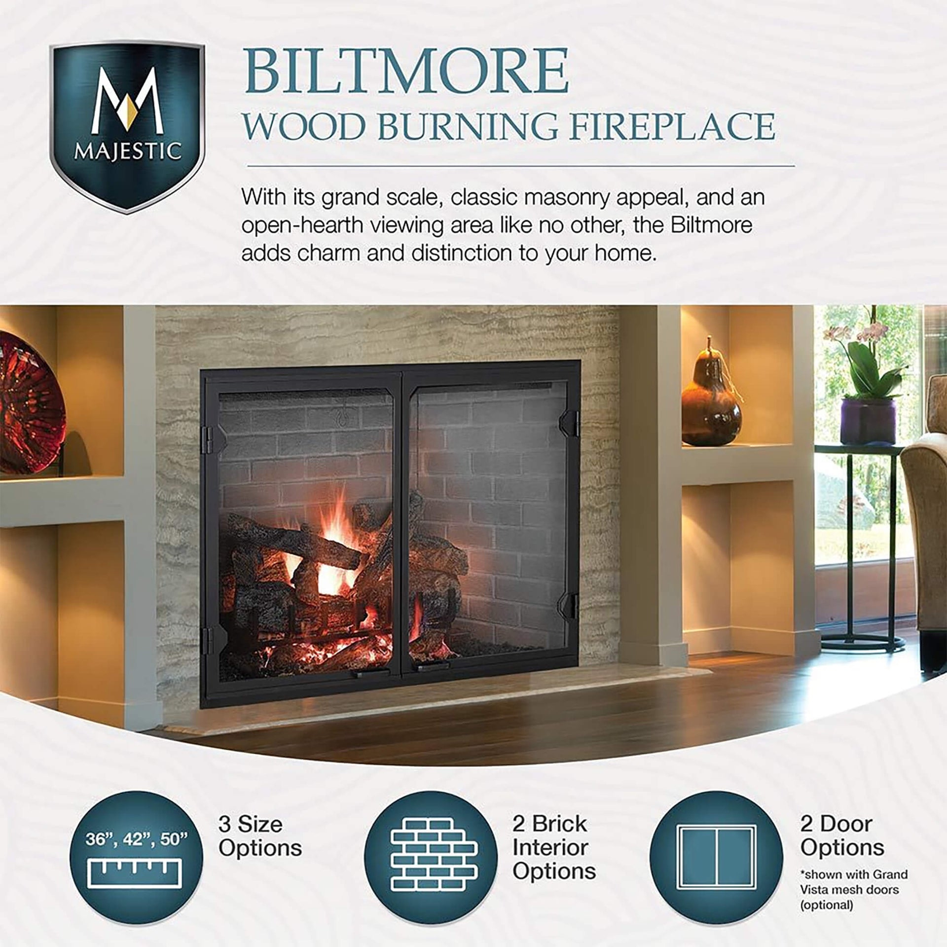 Majestic Biltmore 42-Inch Herringbone Pattern Open Wood Burning Fireplace [SB80HB] (SAK62149)