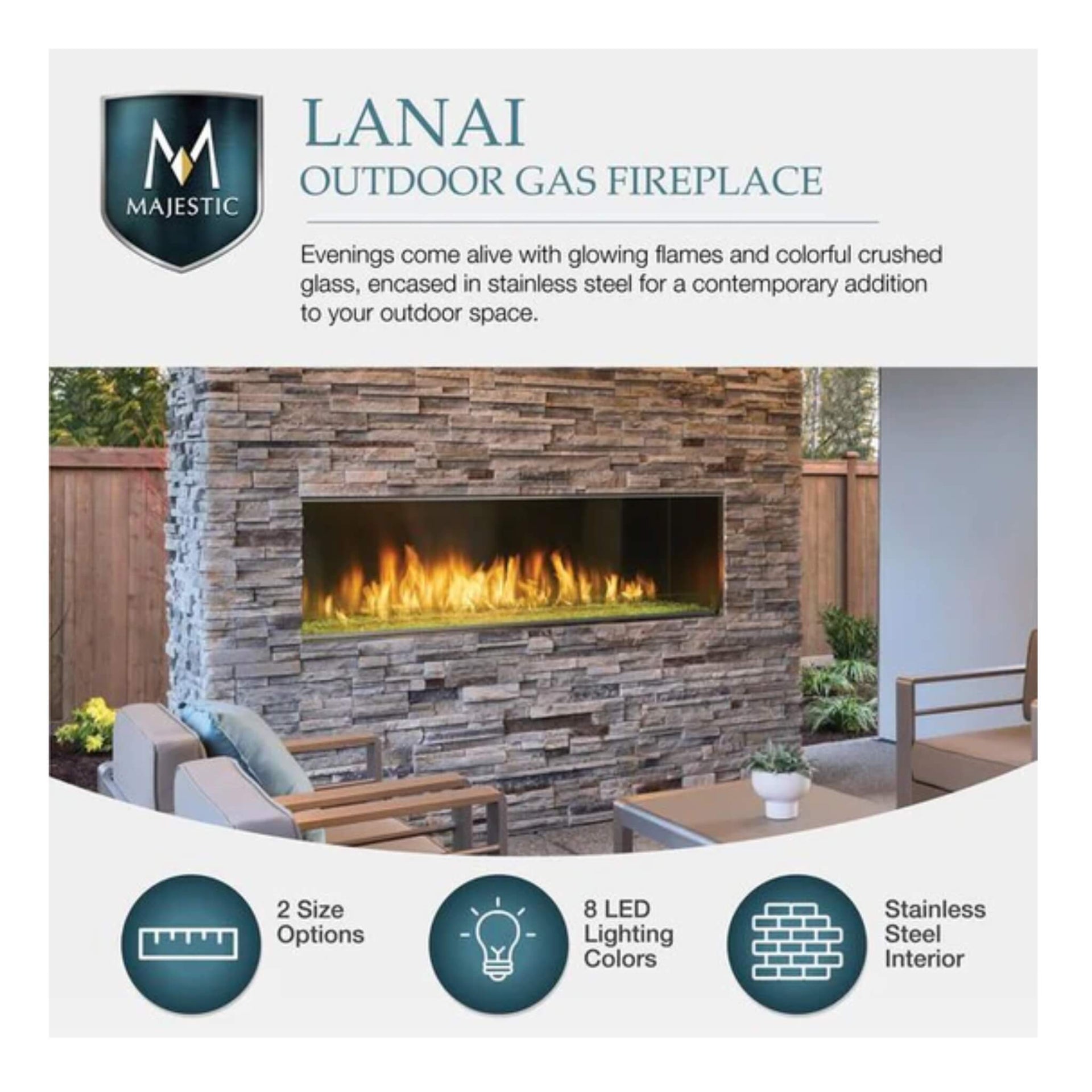 Majestic Lanai 48-Inch Single Sided Linear Outdoor Gas Fireplace [ODLANAIG-48] (SAK95127)