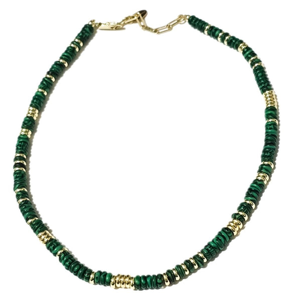 Malachite and Gold Stainless Steel Choker Necklace
