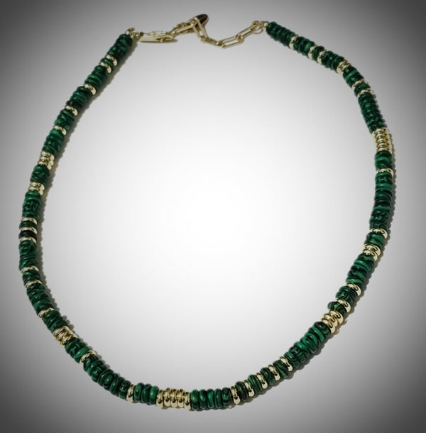 Malachite and Gold Stainless Steel Choker Necklace