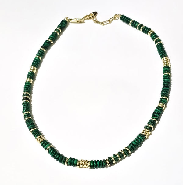 Malachite and Gold Stainless Steel Choker Necklace