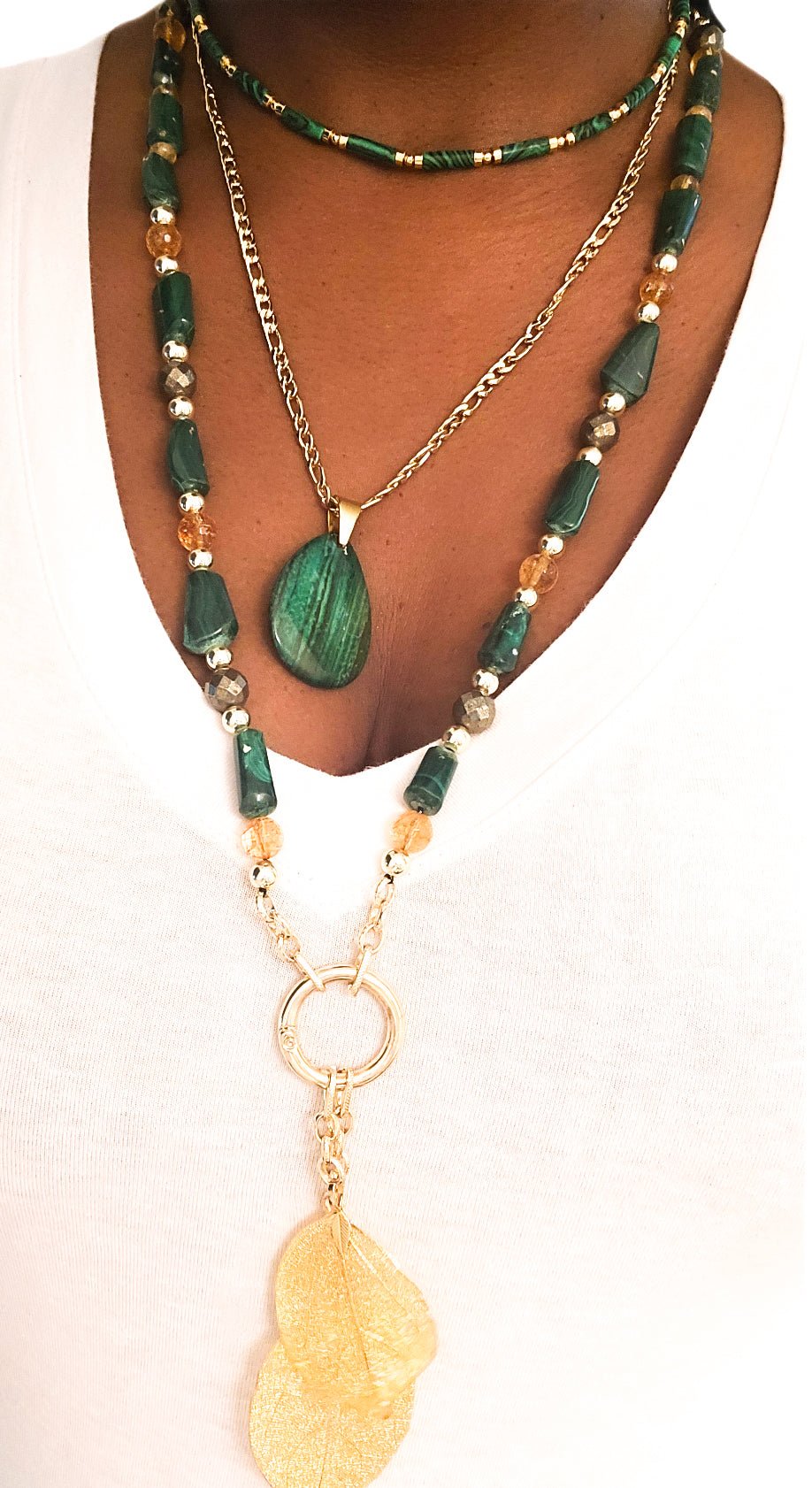 Malachite and Gold Stainless Steel Choker Necklace
