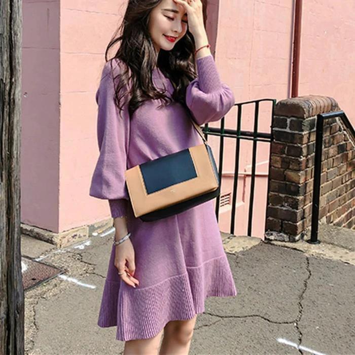 French style orange sweater skirt for fall and winter