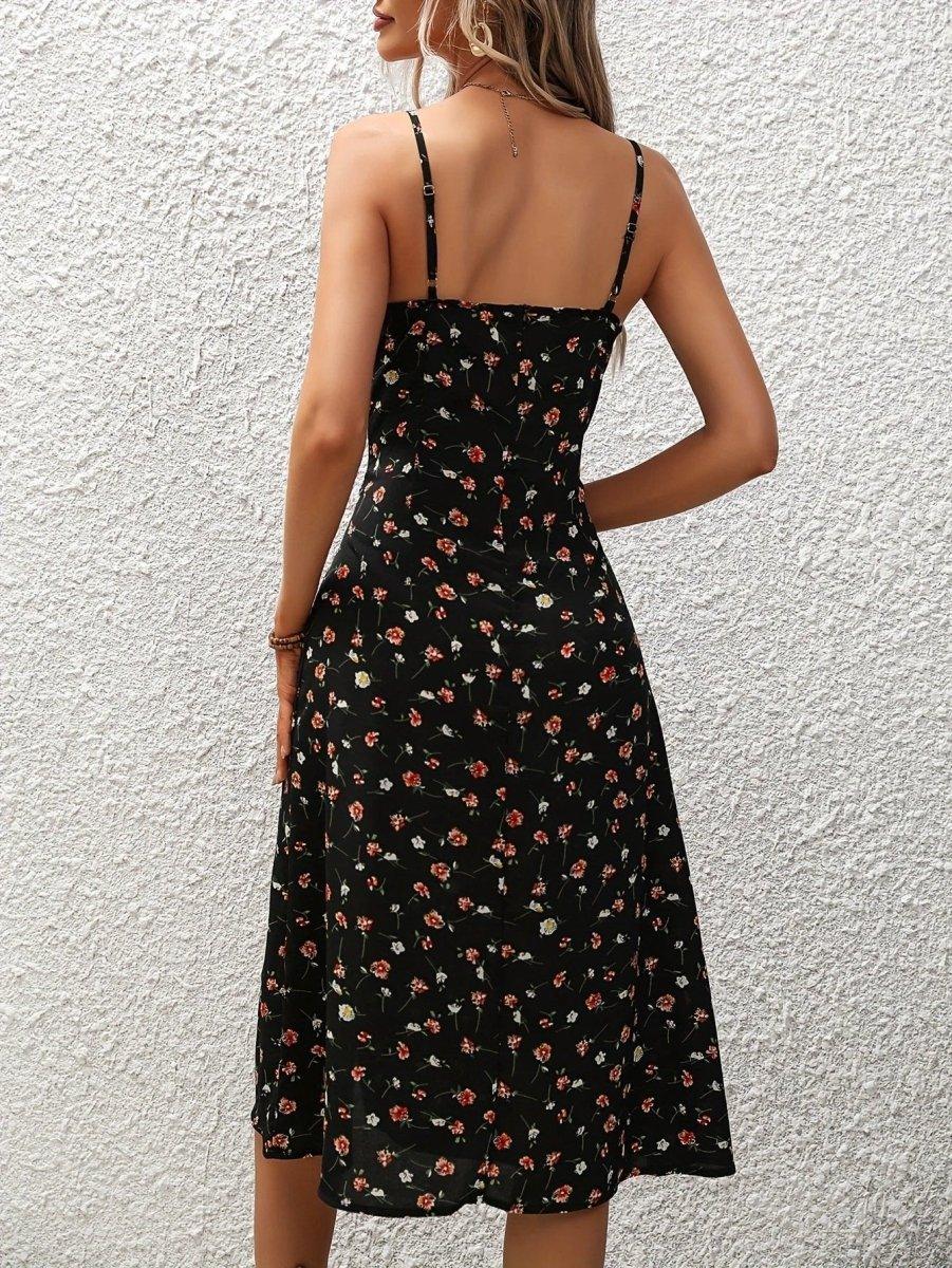 New Polka Dot Print Suspender Dress Summer Sexy Split Long Dresses For Womens Clothing