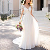 Sexy Backless Deep V-neck Wedding Dress Women White Evening Dress - White / US10