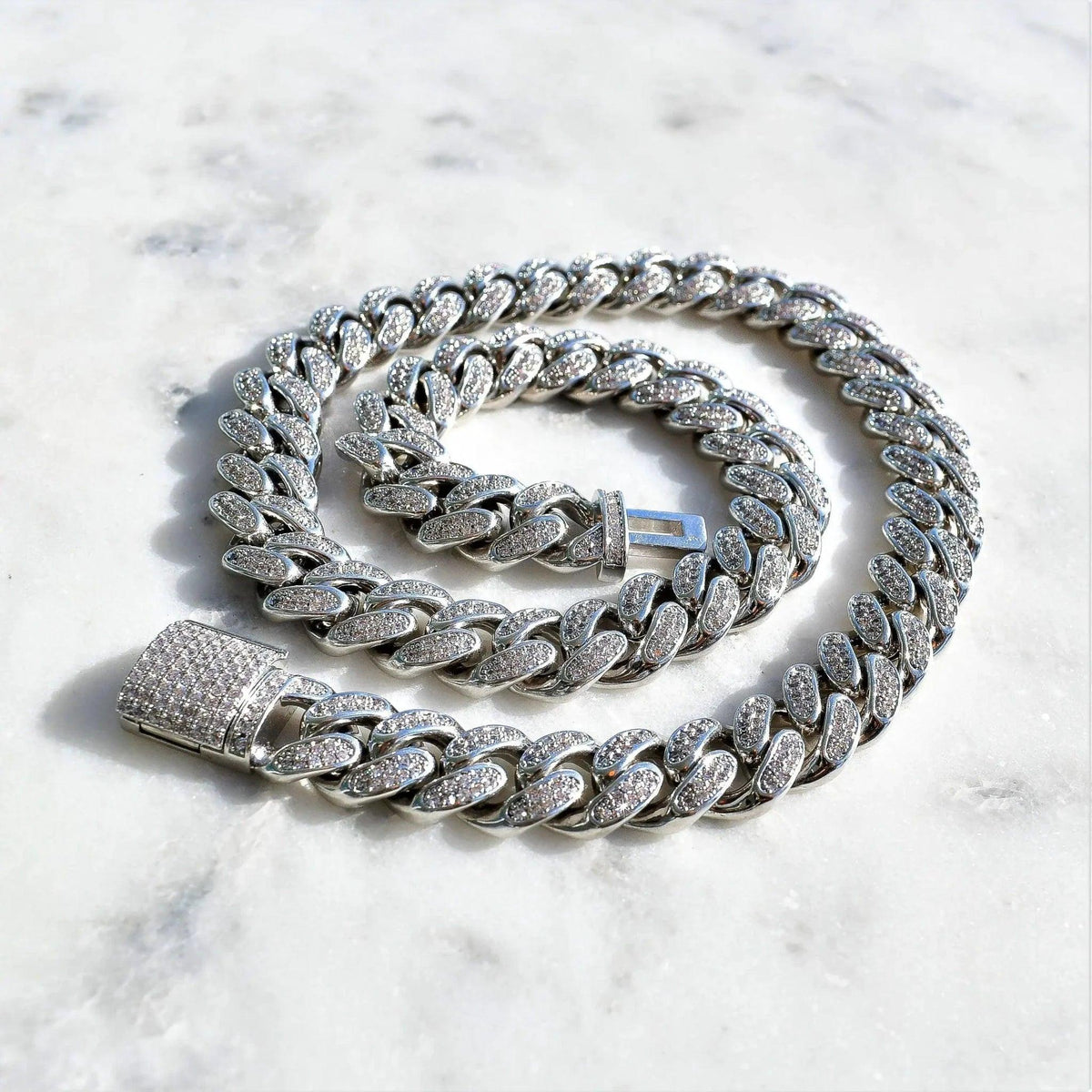 12mm White Gold Diamond Cuban Link Bracelet