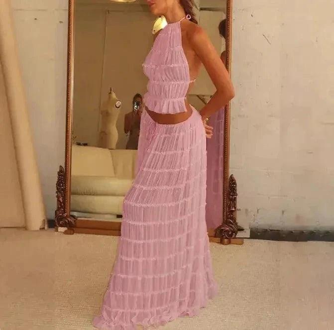 2-Piece Chic Halter Dress Suit Set
