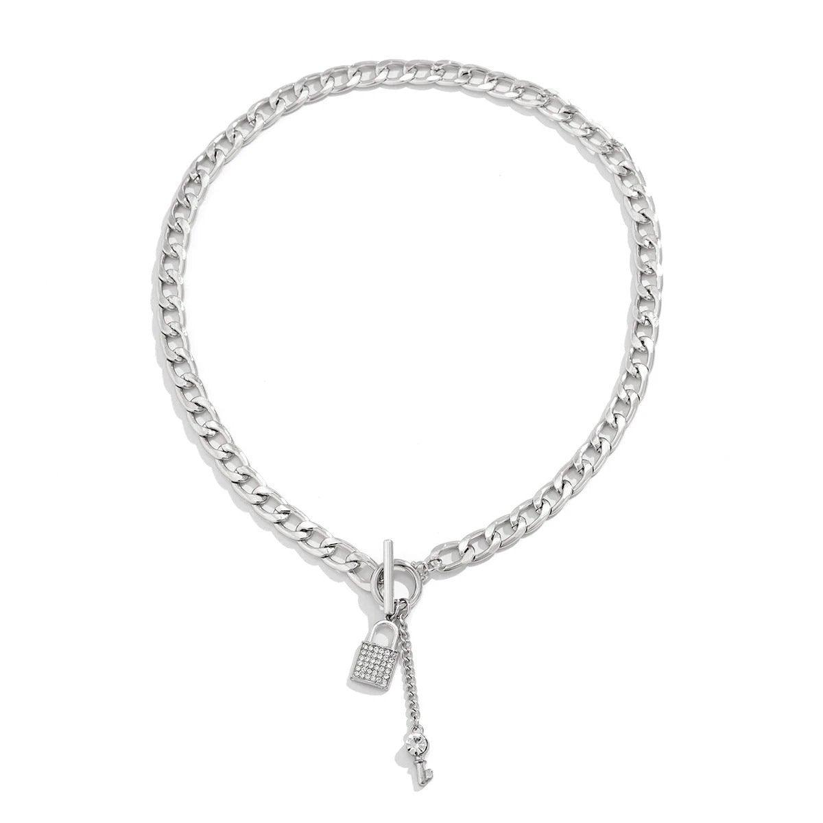 Thick Chain Lock and Key Pendant Necklace - Trendy Fashion Jewelry