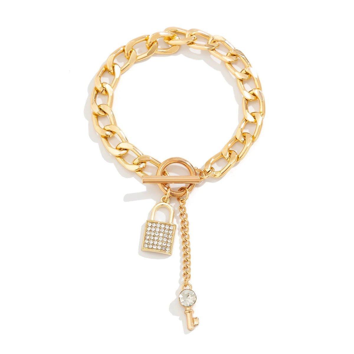 Thick Chain Lock and Key Pendant Necklace - Trendy Fashion Jewelry