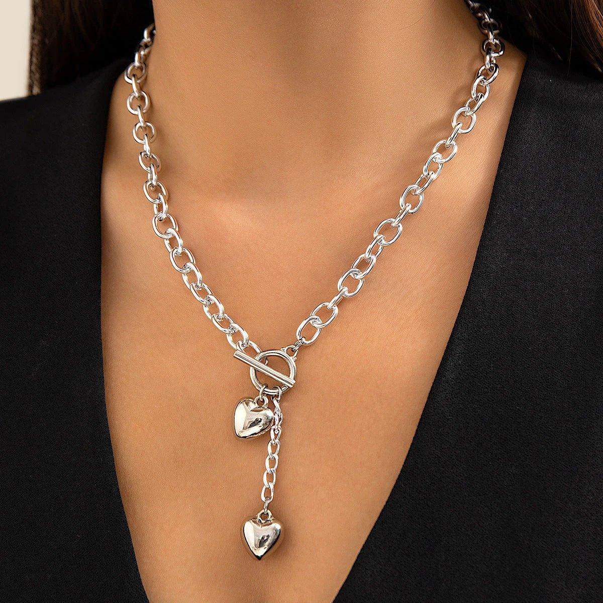 Thick Chain Lock and Key Pendant Necklace - Trendy Fashion Jewelry