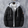 Fashion Hooded Jacket Men Winter Windproof Thickened Fake Two-piece Coat Solid Leisure Sports Cotton Jacket - Black / 2XL