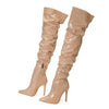 High Heel Elastic Knee Length Patent Leather Boots - Apricot / 35