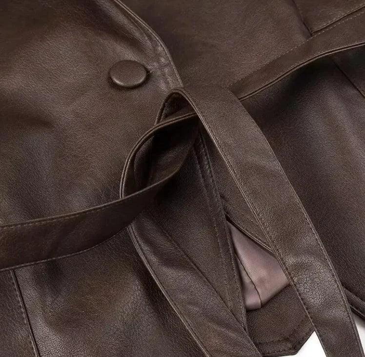 MANDOTOS Casual Long Sleeve Polyester Coat in Classic Brown with Loose Fit For Women Outerwear