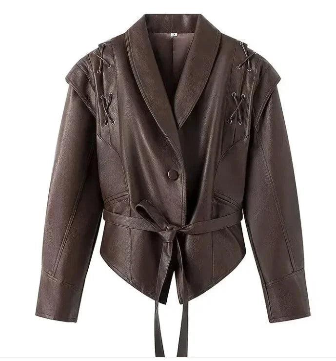 MANDOTOS Casual Long Sleeve Polyester Coat in Classic Brown with Loose Fit For Women Outerwear