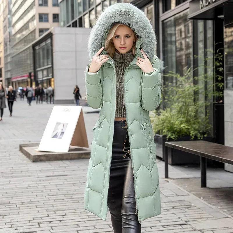 Winter Long Coat with Thickened Fur Collar